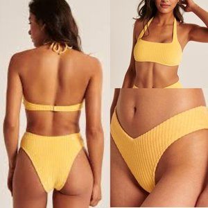 NWT Abercrombie Womens Swimsuit M Bottoms Terry High Cut Bikini Yellow L Top